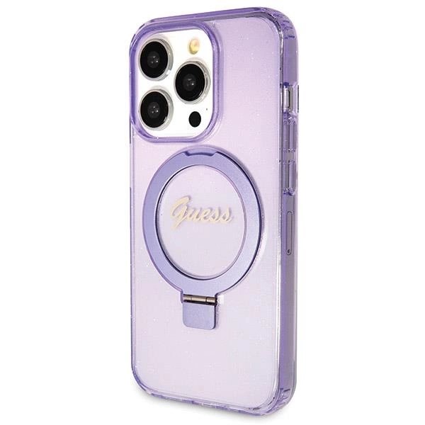Husa Protectie Originala Guess Iphone 15 Pro Glitter Script/ Suport Inel -Violet - 1 | YEO